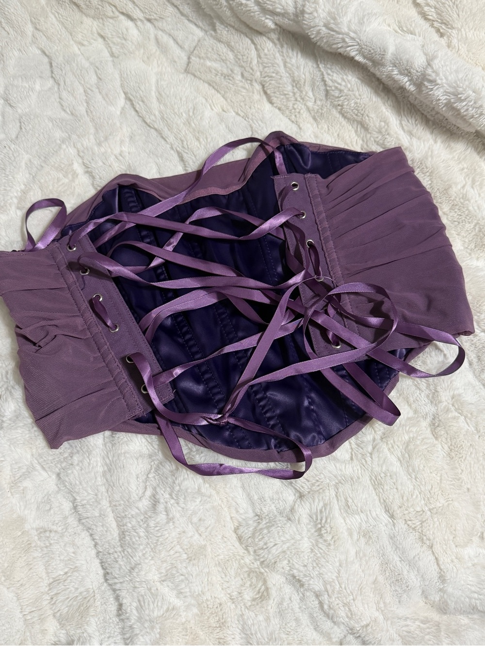 Lace-Up Purple Corset Top with Satin Ribbon Detail